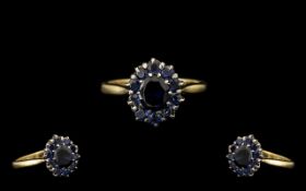 Tiffany & Co 18ct Gold Excellent Quality Sapphire Set Cluster Ring of flower head design,