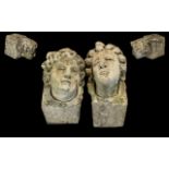 Gothic Period or Earlier, Pair of French Limestone Corbel Heads,