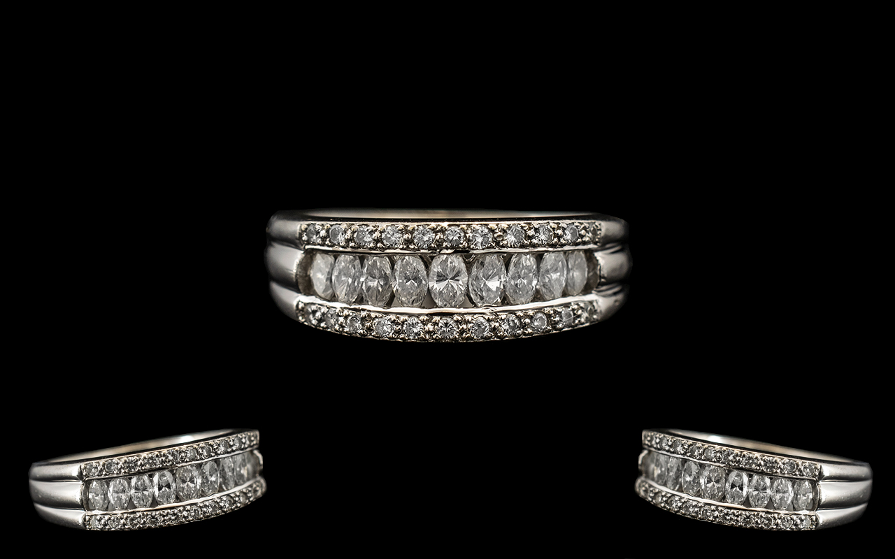 Ladies 18ct White Gold Diamond Set Dress Ring the nine marquise shaped diamonds set with two - Image 2 of 2