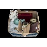 Box Of Misc Pottery And Collectables, To Include Staffordshire, Modern Oriental, Cased Cutlery,