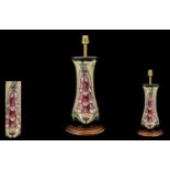 Moorcroft Modern Design Tubelined Lamp Base of Tall Waisted Form 'Foxglove' Pattern,