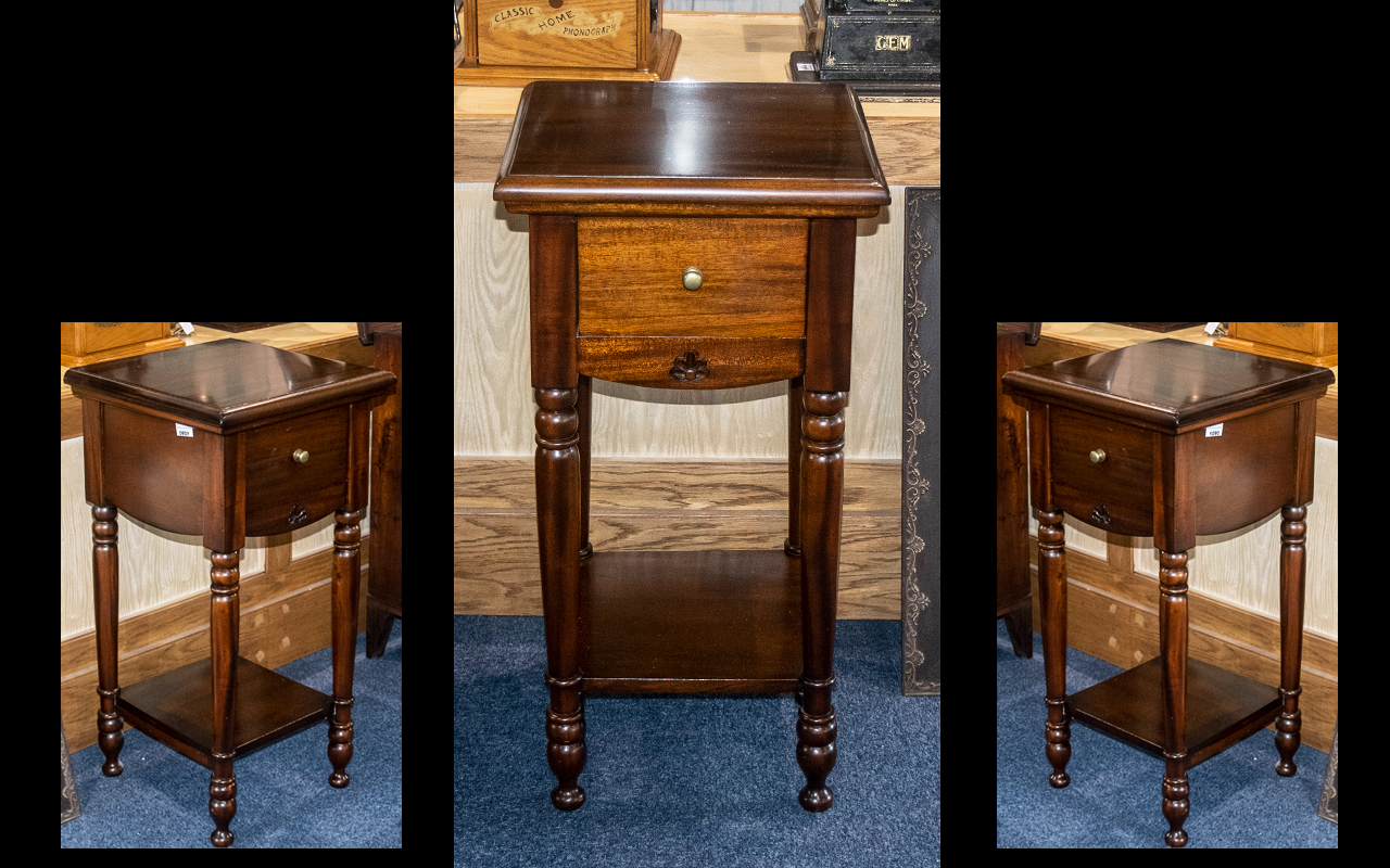 Square Topped Tall Drawer Unit, raised on four carved legs with lower shelf and central drawer to