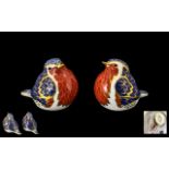 Royal Crown Derby Hand Painted Paperweights 'Robin', two, in traditional Imari colours,