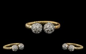 Unusual 9ct Gold Twin Bauble Diamond Set Cluster Ring.