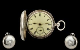 Victorian Period Full Hunter Sterling Silver Pocket Watch. English Lever. Hallmark Chester 1896.