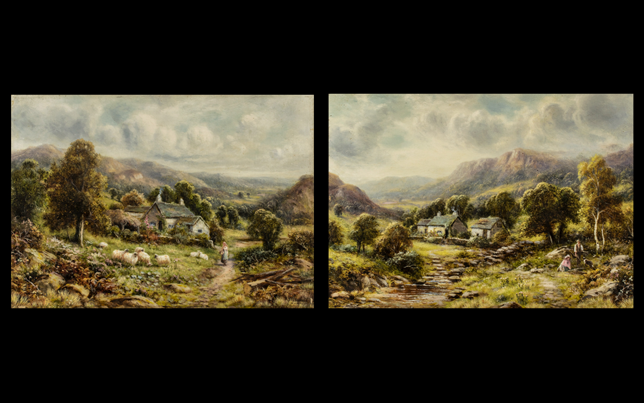 R J Hammond - Pair of Oil Paintings on Canvas depicting country scenes with figures in landscapes, - Image 2 of 2