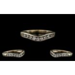 9ct White Gold Contemporary Wishbone Design Diamond Set Ring. Fully hallmarked for 9ct. Cal.