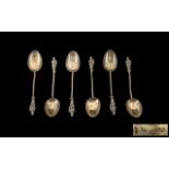 Set of Six Silver Apostle Teaspoons in fitted leather case,