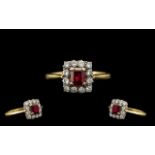 18ct Gold and Platinum Attractive and Nice Quality Diamond and Ruby Set Cluster Ring - marked