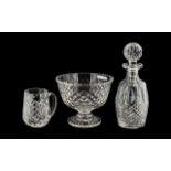 Waterford Crystal Three Pieces To Include A Decanter 10.5 Inches High. Footed Bowl, Diameter 7.