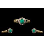 Antique Period 18ct Gold Attractive Looking Turquoise and Diamond Set Cluster Ring,