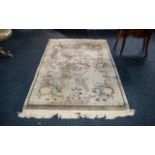 Persian Style Traditional Rug in pale green with floral decoration and central pattern, has some