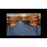 A French Style Serpentine Writing Desk Mid to Late 20th Century green leather top above central