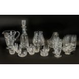 Collection of Crystal Glassware, comprising a tall stoppered decanter, a large water jug,