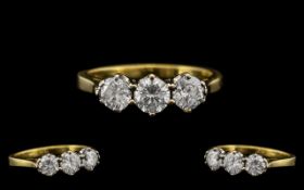 18ct Gold Attractive Three Stone Diamond Ring, the three modern,