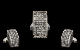 A Contemporary Designed 18ct White Gold - Stunning and Top Quality Diamond Set Dress Ring of Large