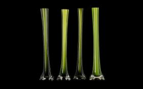 Four Tall Green Vases each measures 16", on square bases. Please see images.