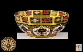 Royal Crown Derby Old Imari Pattern 22ct Gold Banded Large Hand Painted Octagonal Footed Bowl,