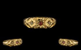 Late Victorian Period Attractive 18ct Gold Ruby and Diamond Set Ring, c1890s,