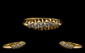 Antique Period - Attractive 18ct Gold 5 Stone Diamond Set Dress Ring - Gallery Setting. The 5 Old