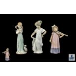 Lladro and Nao Hand Painted Figures, three comprising one Lladro, 'Don't Forget Me' model no.