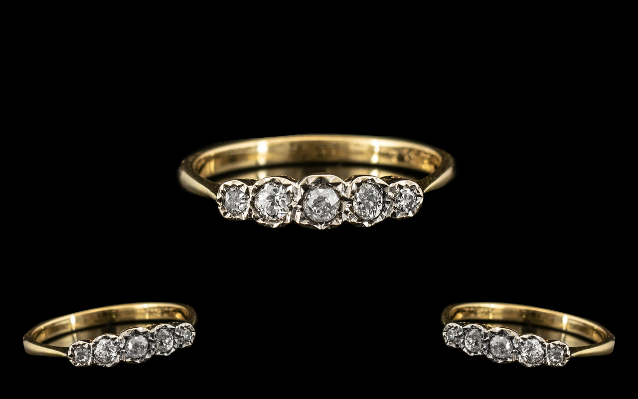 Antique Period Pleasing Five Stone Diamond Set Ring from the early 20thC,