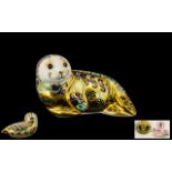 Royal Crown Derby Hand Painted Limited Numbered Edition Paperweight 'Harbour Seal', gold stopper,