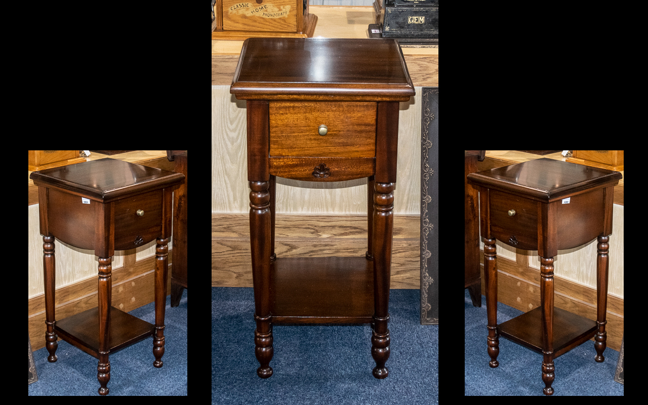 Square Topped Tall Drawer Unit, raised on four carved legs with lower shelf and central drawer to - Image 2 of 2