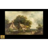 J Thors - Victorian Oil Painting on Canvas depicting a country scene with a figure walking down a