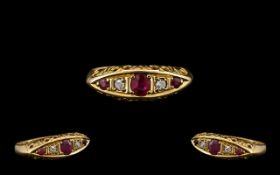 Antique Period Attractive Ruby and Diamond Set Dress Ring, excellent setting/design,