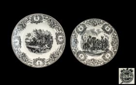 Napoleon Bonaparte: Pair of Transfer Printed Antique Pottery Plates showing battle scenes