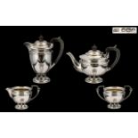Arts and Crafts Design Superb Quality (Thick Gauge) Sterling Silver Four Piece Tea Service of