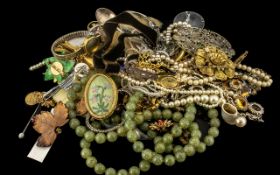 Large Miscellaneous Bag of Vintage Costume Jewellery, to include necklaces, brooches, bangles,