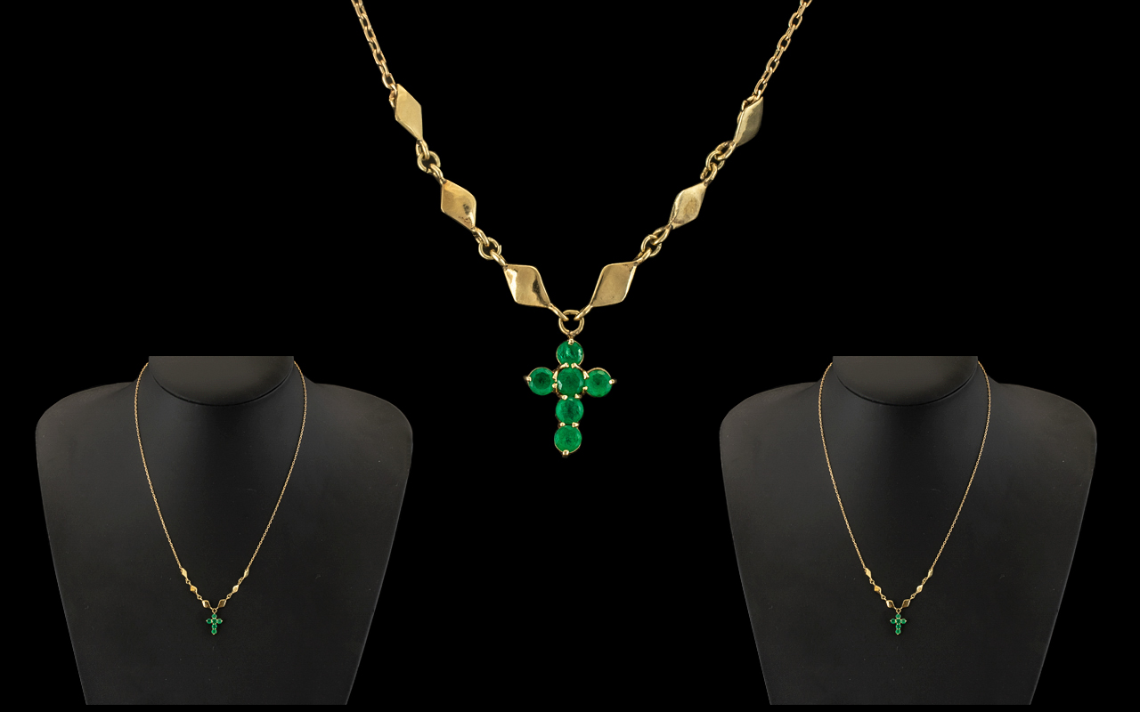 18ct Emerald Necklace. Lovely 18ct Gold necklace, with 18ct gold Emerald cross, fully hallmarked for - Image 2 of 2