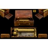 Swiss Made Good Quality Early Mechanical Cylinder Music Box with Rectangular Walnut Case; mid 19thC,