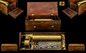 Swiss Made Good Quality Early Mechanical Cylinder Music Box with Rectangular Walnut Case; mid 19thC,