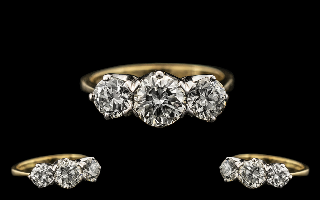18ct Gold Excellent Quality 3 Stone Diamond Set Ring fully hallmarked for 750 - 18ct. - Image 2 of 2