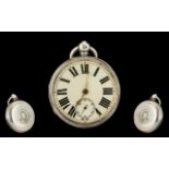 Mid Victorian Period Sterling Silver Key Wind English Lever Open Faced Pocket Watch.