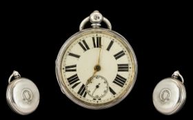 Mid Victorian Period Sterling Silver Key Wind English Lever Open Faced Pocket Watch.