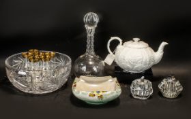 Collection of Porcelain & Glassware comprising a tall stoppered decanter,