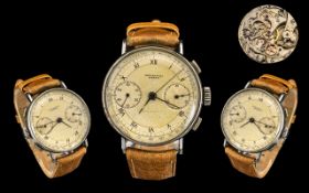 A Gents Early 20th Century Two Registry Chronograph Wrist Watch silvered chapter dial with Roman