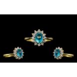 18ct Gold Attractive Pleasing Diamond and Aquamarine Set Cluster Ring,