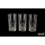 Waterford Superb Cut Crystal Trio of Tall Drinking Glasses, 'Lisamore' pattern,
