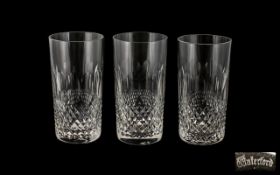 Waterford Superb Cut Crystal Trio of Tall Drinking Glasses, 'Lisamore' pattern,