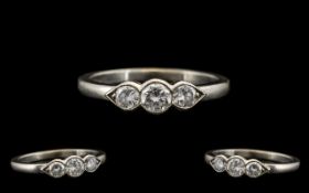 Platinum Nice Quality Contemporary Three Stone Diamond Ring, marked 950,