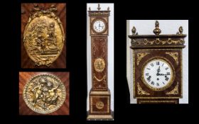 A French Ormolu Mounted and Kingwood Reproduction Grandmother Clock with a white enamel dial,