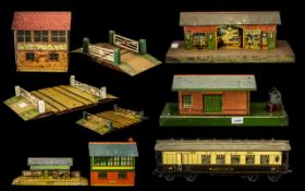 Hornby Excellent Collection of 1920's Tin Plate Railway Stations Buildings and Crossings etc.