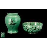 Wedgwood Silver Resist Art Pottery Green Glazed Vase and Bowl,