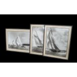 Three Large Contemporary Framed Seascapes depicting yachts. Framed and mounted behind glass.