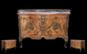 Large and Impressive Kingwood French Style Serpentine Commode Cabinet, the shaped sides adorned with